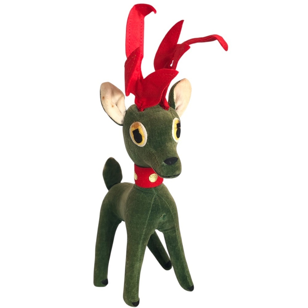VINTAGE 50s 60s Dakin Dream Pets Green Velvet Reindeer Plush Christmas Japan MCM